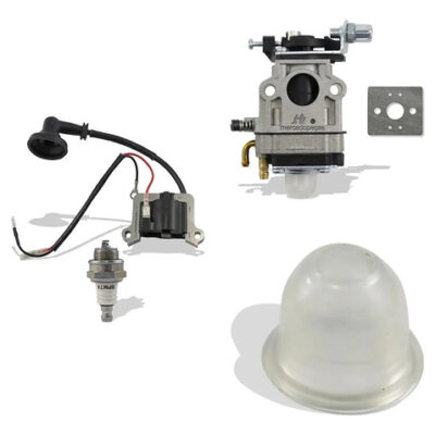 Kit bobina, carburador e bulbo para roçadeira 43cc Intech, Branco, Ferrari, Garthen, Kawashima, Nagano, Stomp,
